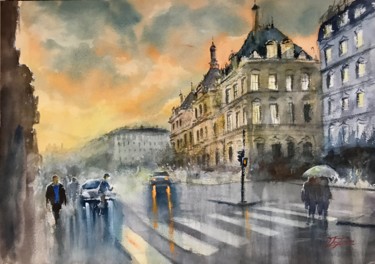 Peinture intitulée "Lyon, France, Palai…" par Tigran Poghossian, Œuvre d'art originale, Aquarelle