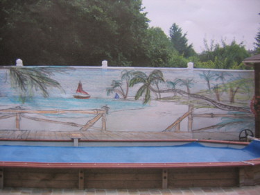 Peinture intitulée "maquette piscine" par Bicenko Tika, Œuvre d'art originale, Huile
