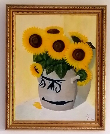Painting titled "Sonnenblumen" by Rainer Linden, Original Artwork, Oil