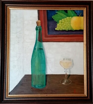 Malerei mit dem Titel "Stillleben Wein" von Rainer Linden, Original-Kunstwerk, Öl