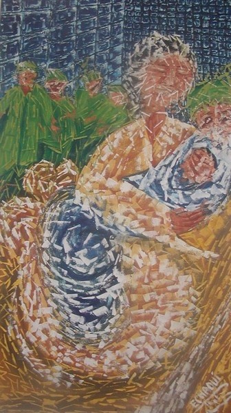 Peinture intitulée "Maternité III" par Halima Echaoui, Œuvre d'art originale