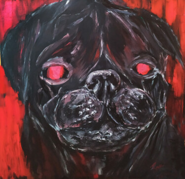 Pintura titulada "Pug du Pays sans re…" por Till Raven, Obra de arte original, Acrílico Montado en Bastidor de camilla de ma…