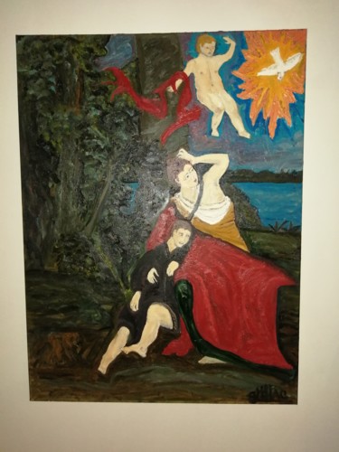 Painting titled "La paix." by Grégoire Tillac, Original Artwork, Oil Mounted on Wood Stretcher frame