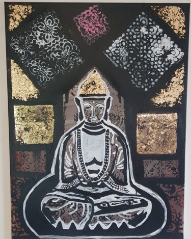 Painting titled "Bouddha" by Grégoire Tillac, Original Artwork, Acrylic Mounted on Wood Stretcher frame