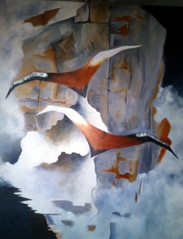 Pintura titulada "Dans les nuages" por Tilou, Obra de arte original