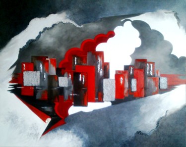 Peinture intitulée "ville-de-lumieres" par Tilou, Œuvre d'art originale, Huile