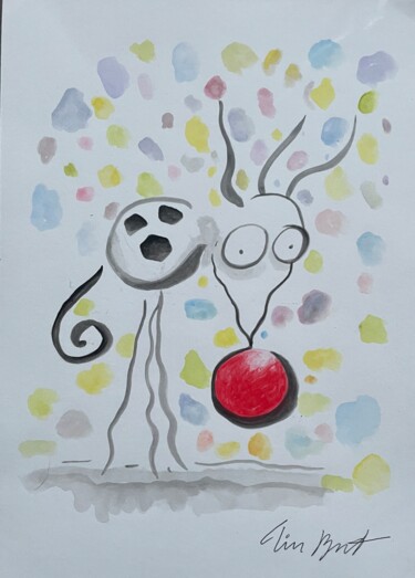 Drawing titled "Chihuahua with red…" by Tim Burton, Original Artwork, Watercolor