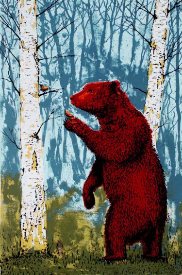 Gravures & estampes intitulée "Tender Bear" par Tim Southall, Œuvre d'art originale, Sérigraphie