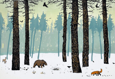 Printmaking titled "Winter Woods" by Tim Southall, Original Artwork, Screenprinting