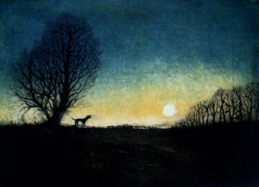 Printmaking titled "A Bark in the Night" by Tim Southall, Original Artwork, Etching
