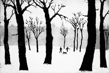 Printmaking titled "A Walk in the Snow" by Tim Southall, Original Artwork, Etching