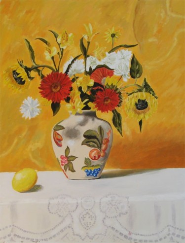 Schilderij getiteld "Ваза с цветами" door Timofei Gorea, Origineel Kunstwerk