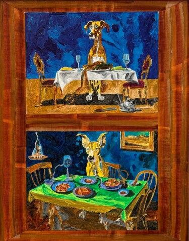 Pintura titulada "Doggos for Dinner" por Timothy Colomer, Obra de arte original, Acrílico Montado en Otro panel rígido