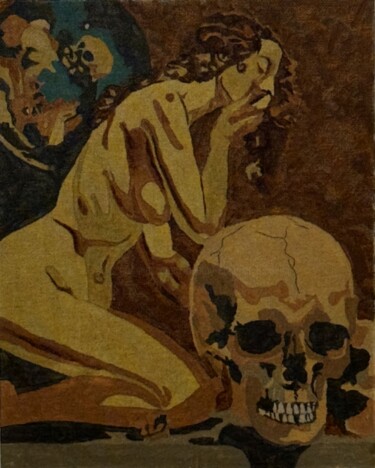 Painting titled "Skull at the Beach" by Timothy Colomer, Original Artwork, Acrylic
