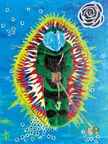 Painting titled "Our Lady of the Hoo…" by Timothy Colomer, Original Artwork, Acrylic Mounted on Other rigid panel