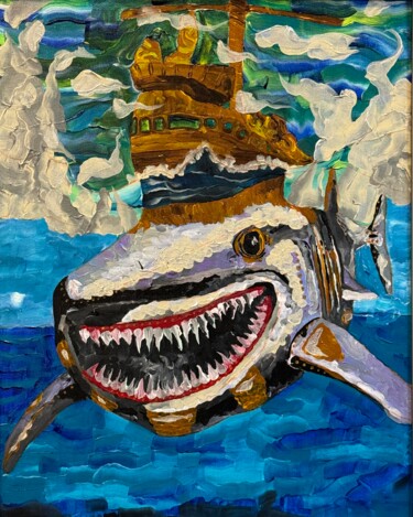 Painting titled "Shark-Sub-Marine" by Timothy Colomer, Original Artwork, Acrylic Mounted on Wood Stretcher frame