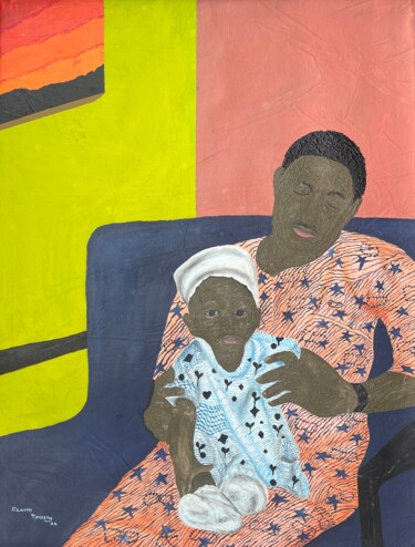 Schilderij getiteld "Father's Embrace" door Timothy Olaniyi, Origineel Kunstwerk, Acryl