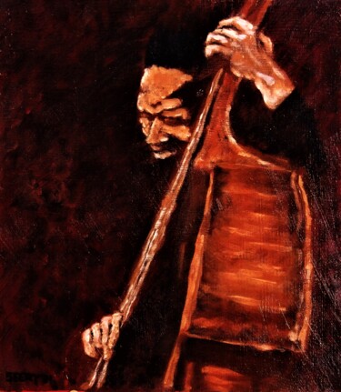 Painting titled "Bassist" by Timothy Seery, Original Artwork, Acrylic Mounted on Wood Panel