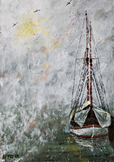 Painting titled "Docked" by Timothy Seery, Original Artwork, Acrylic Mounted on Wood Panel