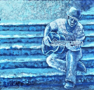 Malerei mit dem Titel "Blue Guitar" von Timothy Seery, Original-Kunstwerk, Acryl