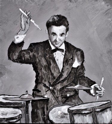 Painting titled "Drummer- Gene Kruppa" by Timothy Seery, Original Artwork, Acrylic Mounted on Wood Panel