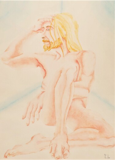 Painting titled "Male Nude" by Timothy Seery, Original Artwork, Watercolor