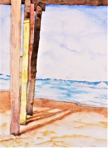 Ζωγραφική με τίτλο "Pier at Cape Hatter…" από Timothy Seery, Αυθεντικά έργα τέχνης, Ακουαρέλα