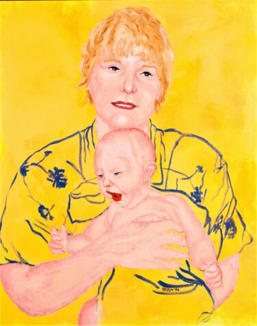 Painting titled "Yellow Mother and C…" by Timothy Seery, Original Artwork, Acrylic