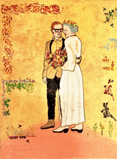 Schilderij getiteld "Metallic Couple" door Timothy Seery, Origineel Kunstwerk, Acryl Gemonteerd op Houten paneel