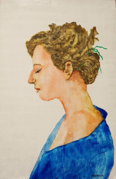 Pittura intitolato "Green ribbon" da Timothy Seery, Opera d'arte originale, Acquarello Montato su Pannello di legno
