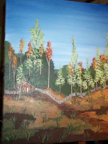 Painting titled "cabin in the woods" by Timothy Phillips, Original Artwork