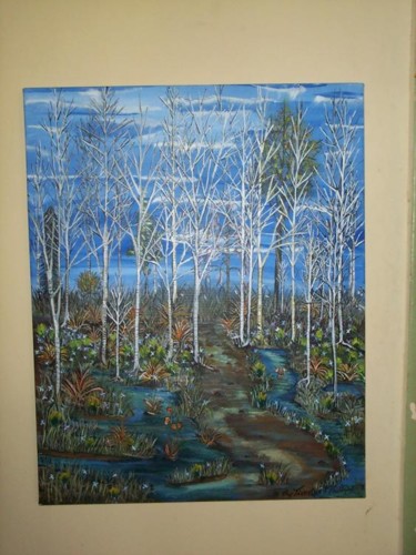 Painting titled "birch tree path two " by Timothy Phillips, Original Artwork