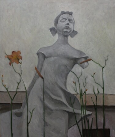 Картина под названием "гипсовая пионерка" - Тимур Хомич, Подлинное произведение искусства, Масло