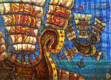 Картина под названием "“Летучий корабль”" - Тимур Хужин, Подлинное произведение искусства, Акрил