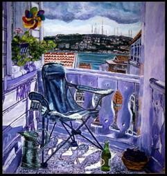 Painting titled "Fioletoviy balkon m…" by Julia Timur, Original Artwork, Oil