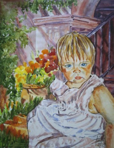 Peinture intitulée "bahçede kız" par Julia Timur, Œuvre d'art originale, Huile
