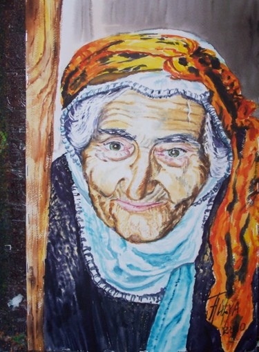 Painting titled "büyükanne" by Julia Timur, Original Artwork, Oil