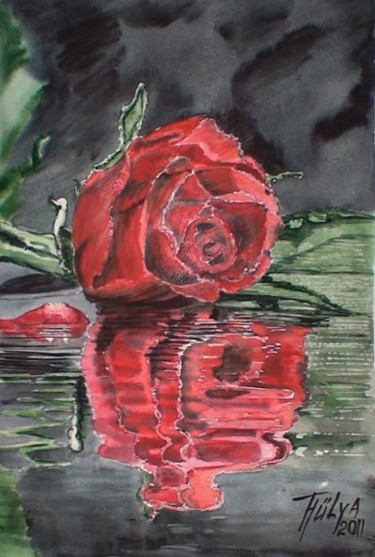 Painting titled "kırmızı ve siyah" by Julia Timur, Original Artwork, Oil
