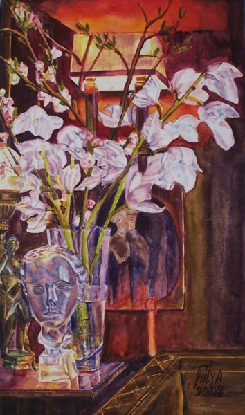 Painting titled "akşamki natürmorte" by Julia Timur, Original Artwork