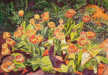 Peinture intitulée "ilkbahar bahçede" par Julia Timur, Œuvre d'art originale, Huile