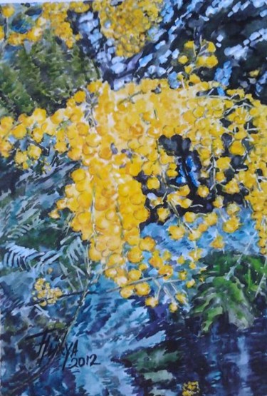 Painting titled "Mimoza" by Julia Timur, Original Artwork, Oil
