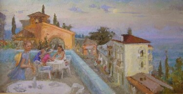 Painting titled "Кафе. Алупка" by Tin Gali, Original Artwork, Oil