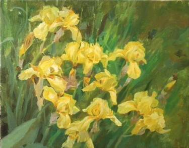 Painting titled "Sun irises" by Tin Gali, Original Artwork, Oil