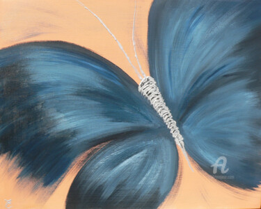 Pittura intitolato "farfalla-blu-40x50-…" da Tina Copani, Opera d'arte originale