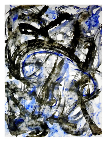 Peinture intitulée "Blue Paper Lace" par Tina Lane, Œuvre d'art originale, Encre