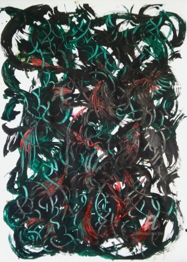 Painting titled "Red and Green" by Tina Lane, Original Artwork, Ink
