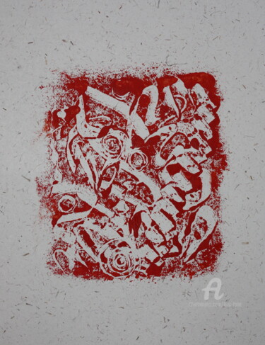 Gravures & estampes intitulée "Mono in Red" par Tina Lane, Œuvre d'art originale, Monotype