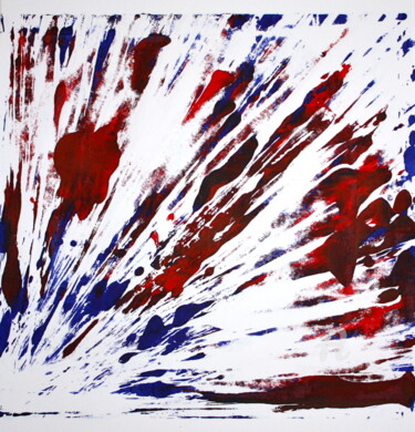 Printmaking titled "Red and Blue Blast" by Tina Lane, Original Artwork, Monotype
