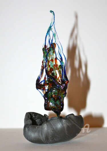 Sculpture titled "Polycoloured Flame" by Tina Lane, Original Artwork, Mixed Media