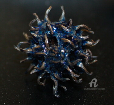 Sculpture titled "Blue Sticky Burr" by Tina Lane, Original Artwork, Resin